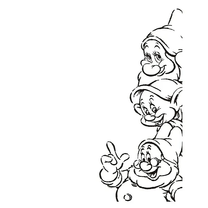 Komar Disney Edition 4 Poster Snow White Dwarves - Disney, B x H: 50 x 70 cm - Schneewittchen-Zwerge Malvorlage: Eine zauberhafte Ausmalseite mit den fröhlichen Zwergen, die zum kreativen Gestalten einlädt.