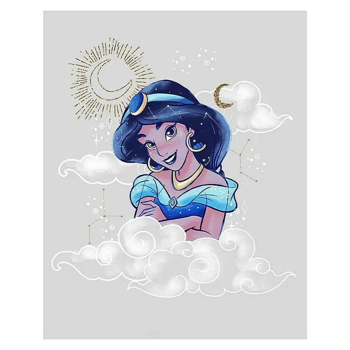 Komar Disney Edition 4 Poster Jasmin Clouds - Disney, B x H: 40 x 50 cm - Bezaubernde Illustration von Prinzessin Jasmin, umgeben von Wolken, Monden und Sternen, die an eine magische Nacht erinnern.