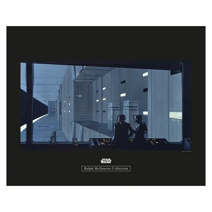 Komar Star Wars Poster RMQ Death Star Control - Star Wars, B x H: 70 x 50 cm - Star Wars Ralph McQuarrie Collection Kunstwerk mit zwei Personen, die ein Interieur betrachten, das an einen Todesstern erinnert.