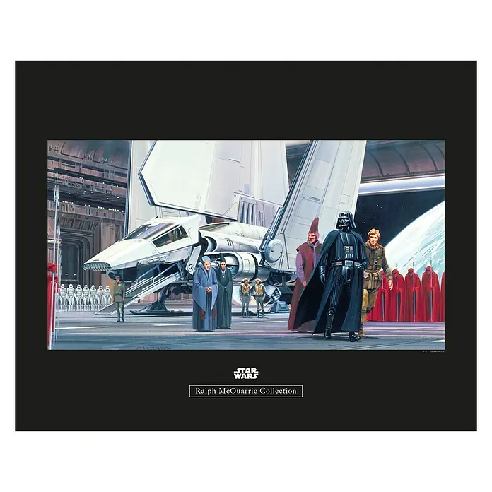 Komar Star Wars Poster RMQ Death Star Shuttle Dock - Star Wars, B x H: 40 x 30 cm - Star Wars Ralph McQuarrie Kollektion: Konzeptkunst mit Darth Vader, Shuttle und Sturmtruppen in einer beeindruckenden Szene.