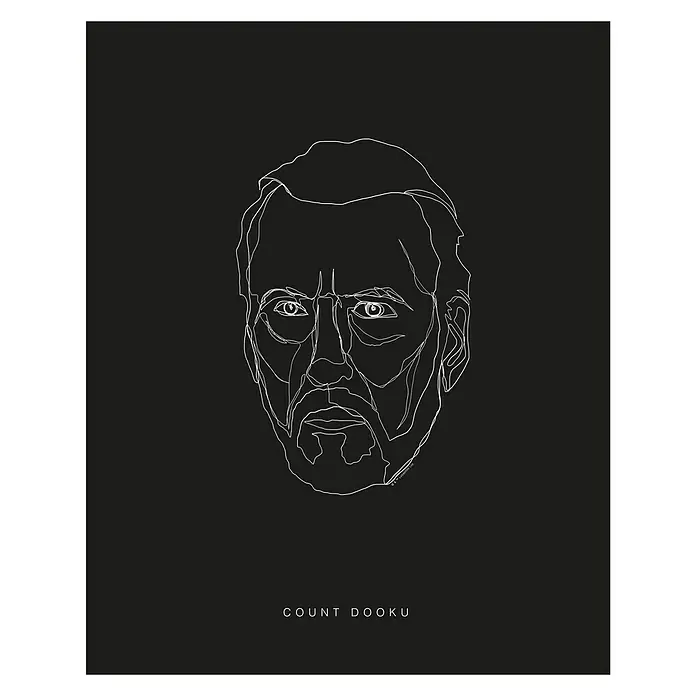 Komar Star Wars Poster Lines Dark Side Dooku - Star Wars, B x H: 30 x 40 cm - Schwarz-weißes, minimalistisches Porträt von Count Dooku als Strichzeichnung, das die markanten Gesichtszüge des Sith-Lords hervorhebt.