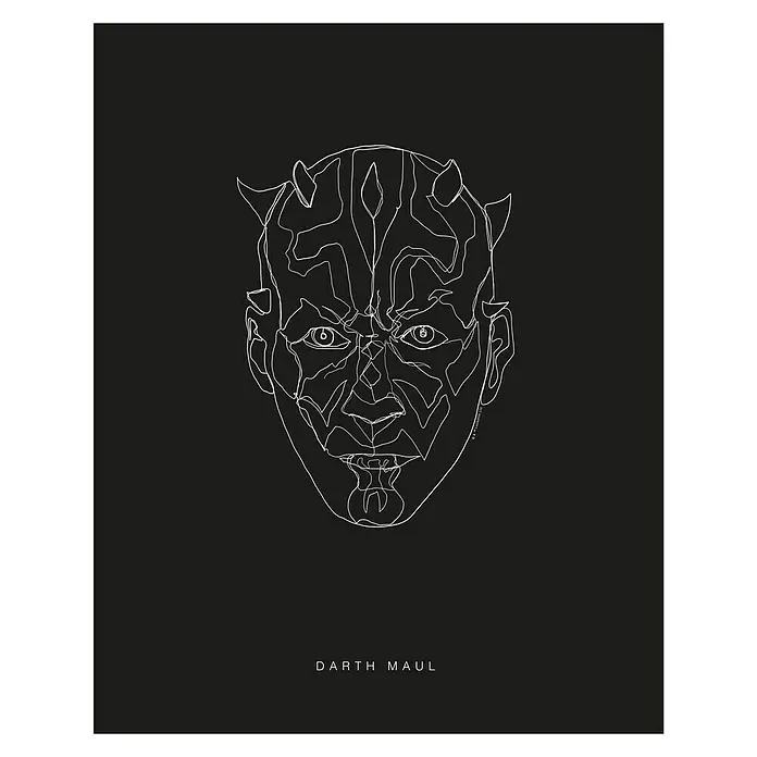 Komar Star Wars Poster Lines Dark Side Maul - Star Wars, B x H: 30 x 40 cm - Minimalistische Strichzeichnung von Darth Maul, die die ikonischen Hörner und grimmigen Gesichtszüge des Sith-Lords hervorhebt.