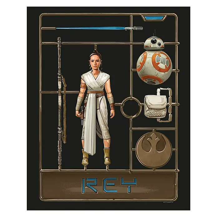 Komar Star Wars Poster Toy Rey - Star Wars, B x H: 30 x 40 cm - Rey-Modellbausatz im Star Wars-Design. Enthält Rey-Figur, Lichtschwert, BB-8 und Zubehör, ideal für Star Wars-Fans und Modellbauer.