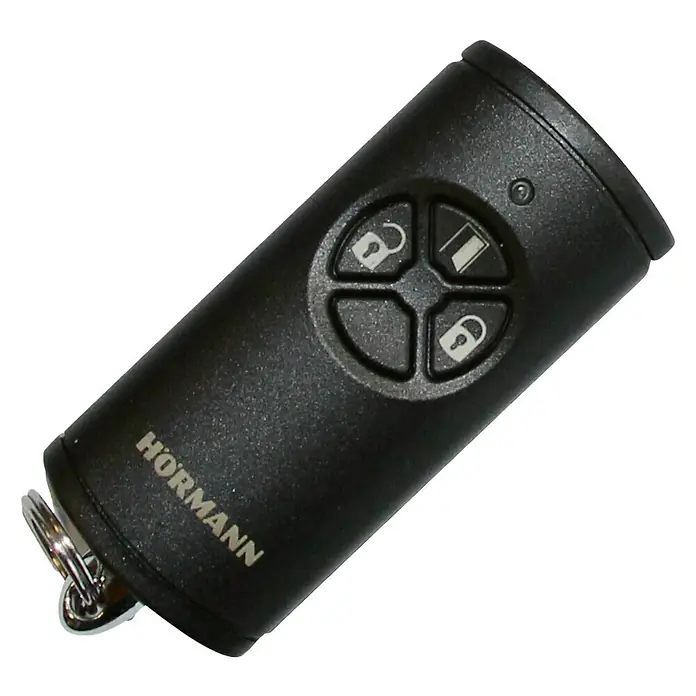 Hörmann Handsender HSE4SK BS - Schwarz, L x B x H: 28 x 70 x 14 cm - Schwarze Hörmann Garagentor-Fernbedienung mit vier Tasten und Schlüsselanhänger, zur Steuerung von Garagentoren.