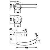 Häfele Zimmertürgarnitur 2 (Türstärke: 38 - 42 mm, Profilzylinder PZ, Edelstahl, Gebogen)