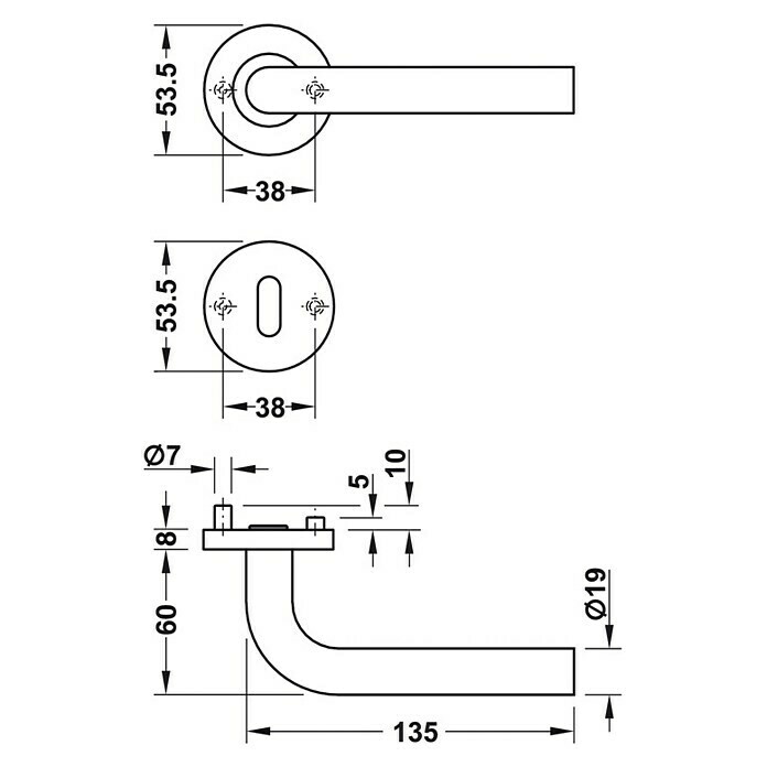 Häfele Zimmertürgarnitur 3 (Türstärke: 38 - 42 mm, Buntbart BB, Edelstahl, L-Form)