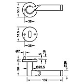 Häfele Zimmertürgarnitur 4 (Türstärke: 38 - 42 mm, Profilzylinder PZ, Edelstahl, L-Form)