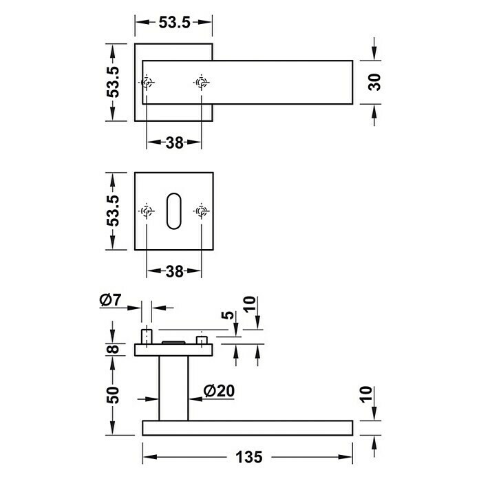 Häfele Zimmertürgarnitur 6 (Türstärke: 38 - 42 mm, Buntbart BB, Edelstahl, L-Form)