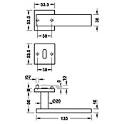 Häfele Zimmertürgarnitur 6 (Türstärke: 38 - 42 mm, Profilzylinder PZ, Edelstahl, L-Form)