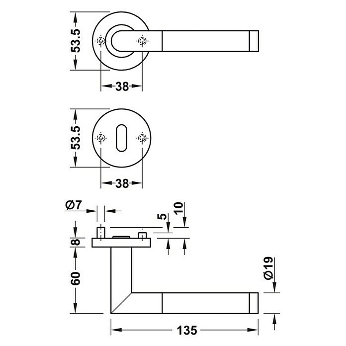 Häfele Zimmertürgarnitur 9 (Türstärke: 38 - 42 mm, Buntbart BB, Edelstahl, L-Form)