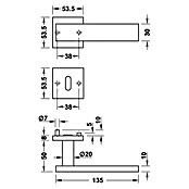 Häfele WC-Türgarnitur 6 (Türstärke: 38 - 42 mm, Schlitzkopf/Olive SK/OL, Edelstahl, L-Form)