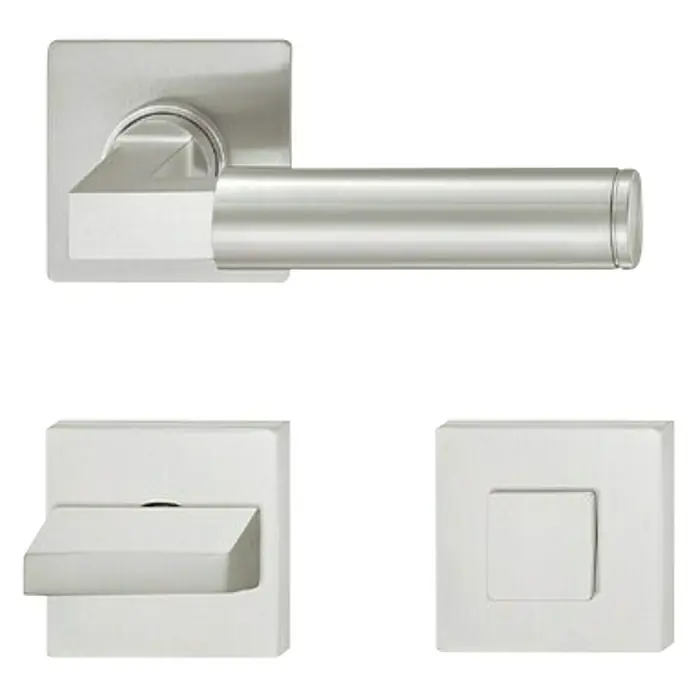 Häfele WC-Drückergarnitur 7 - Schlitzkopf/Olive, Edelstahl - Elegante Türgarnitur mit einem modernen, quadratischen Design in gebürstetem Nickel. Passt perfekt zu modernen Inneneinrichtungen.