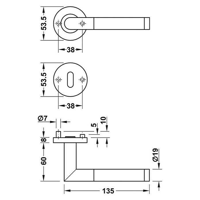 Häfele WC-Türgarnitur 9 (Türstärke: 38 - 42 mm, Schlitzkopf/Olive SK/OL, Edelstahl, L-Form)