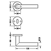 Häfele WC-Türgarnitur 1 (Türstärke: 38 - 42 mm, Schlitzkopf/Olive SK/OL, Edelstahl, Form Drücker: L-Form)