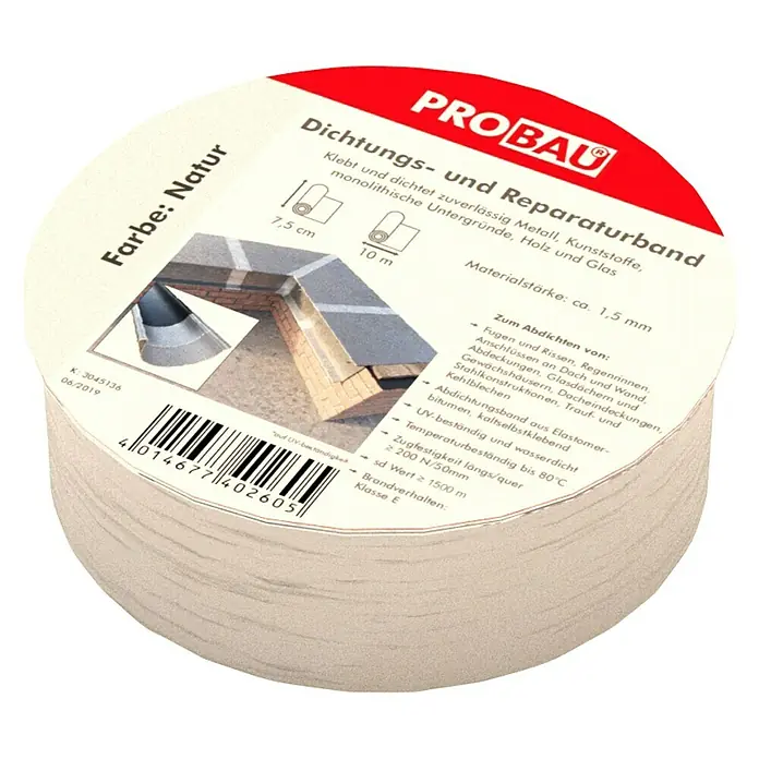 Probau Bitumen- & Reparaturband - Alu-Blank, 10 m x 7,5 cm, Selbstklebend - Dichtungs- und Reparaturband von PROBAU, Farbe Natur. Ideal zum Abdichten von Metall, Kunststoff, Holz und Glas. Materialstärke ca. 1,5 mm.
