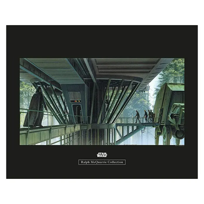 Komar Star Wars Poster RMQ Endor Dock - Star Wars, B x H: 40 x 30 cm - Star Wars Ralph McQuarrie Kollektion-Bild mit Darth Vader auf einer Plattform mit Truppen und einem AT-AT im Hintergrund.