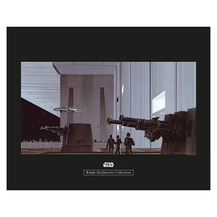Komar Star Wars Poster RMQ Death Star Hangar - Star Wars, B x H: 70 x 50 cm - Star Wars Ralph McQuarrie Collection: Konzeptzeichnung mit Kanonen und Sternenjäger im Hangar.