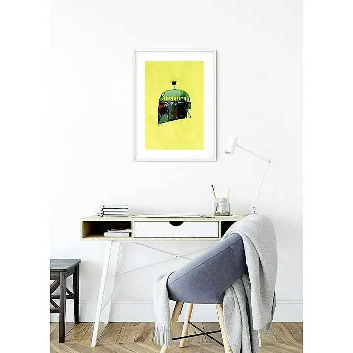 Komar Star Wars Poster Helmets Boba Fett - Star Wars, B x H: 40 x 50 cm - Stilvolles Büro mit einem gerahmten Boba Fett Helm Kunstdruck, der eine moderne und kreative Atmosphäre schafft.