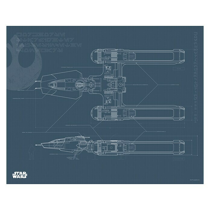 Komar Star Wars Wandbild EP9 Blueprint Y-Wing (50 x 40 cm, Vlies)