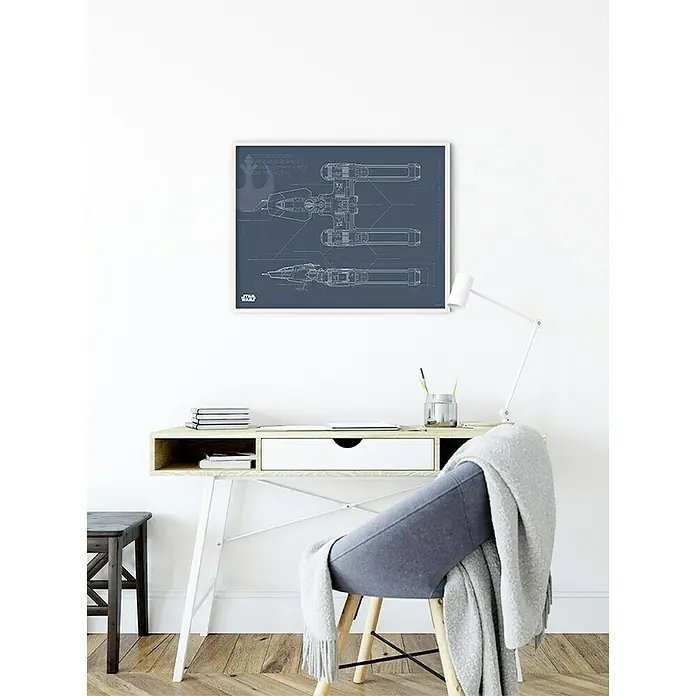 Komar Star Wars Poster EP9 Blueprint Y-Wing - Star Wars, B x H: 70 x 50 cm - Blaupause eines Y-Wing Starfighters als Wandkunst. Ein modernes Detail für Star Wars- und Sci-Fi-Fans, gerahmt und bereit zum Aufhängen.