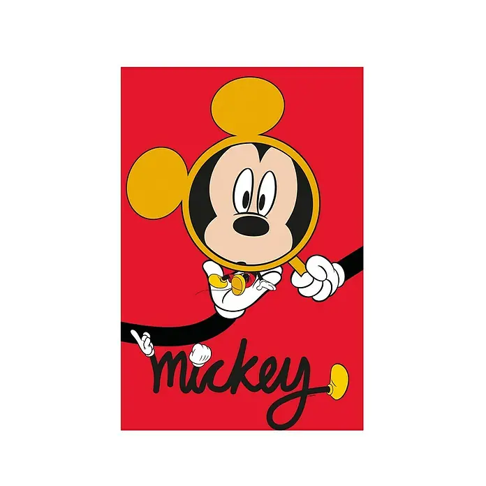 Komar Disney Edition 4 Poster Mickey Mouse Magnifying Glass - Disney, B x H: 40 x 50 cm - Mickey Maus Abbildung vor rotem Hintergrund, die klassisches, zeitloses Disney-Design verkörpert und die Fantasie anregt.