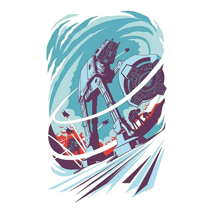 Komar Star Wars Poster Vector Hoth - Star Wars, B x H: 40 x 50 cm - Stilvolle Star Wars Grafik mit AT-ATs in auffälligen Blau- und Lilatönen. Perfekt für Fans der epischen Saga, zeigt die Macht der Maschinen.