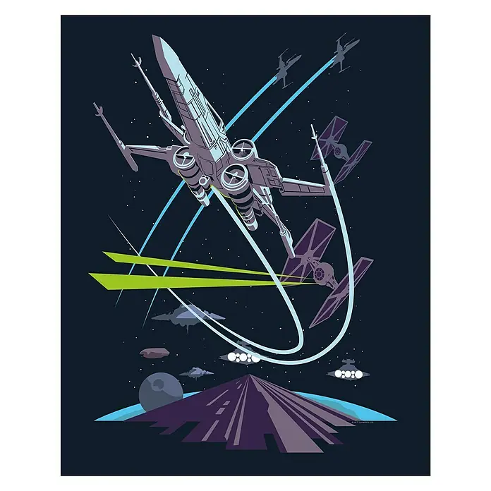 Komar Star Wars Poster Vector X-Wing - Star Wars, B x H: 30 x 40 cm - Eine Grafik des Star Wars X-Wing Raumschiffs im Kampf gegen TIE-Fighter vor einer Sternenlandschaft.