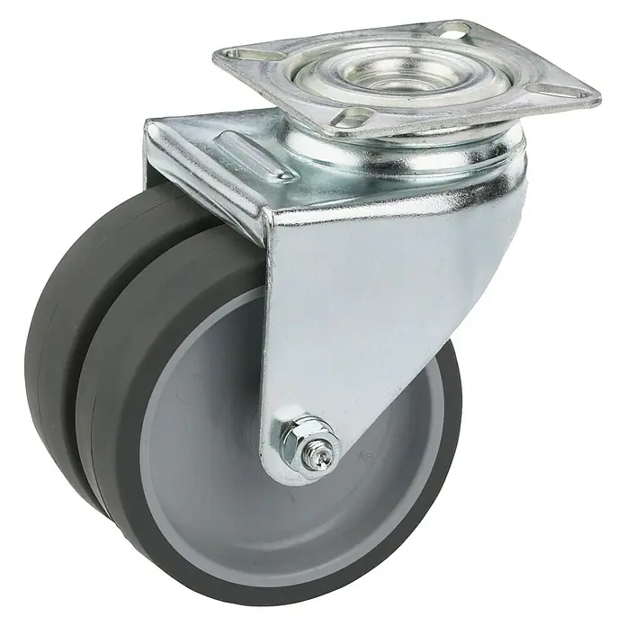 Dörner & Helmer Apparate-Doppelrolle - Durchmesser Rollen: 50 mm, Traglast: 80 kg, Gleitlager, Mit Platte - Doppelrad-Lenkrolle mit Stahlgehäuse. Ideal für den Einsatz auf verschiedenen Oberflächen.
