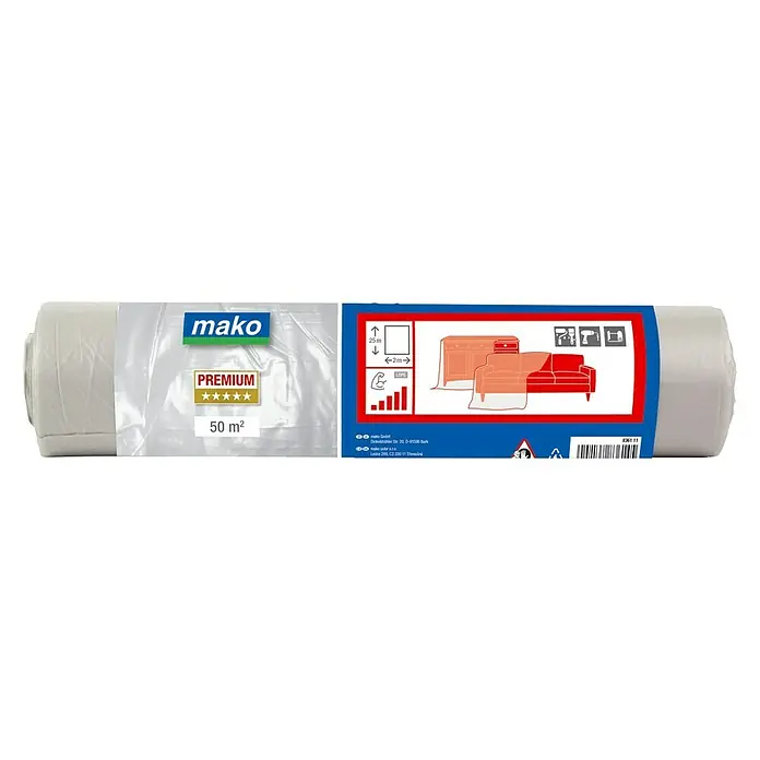 Mako Abdeckfolie Premium - L x B: 25 x 2 m, 50 m² - Eine Rolle Mako Premium Abdeckfolie mit einer Fläche von 50 m², ideal zum Abdecken und Schützen bei Renovierungsarbeiten.