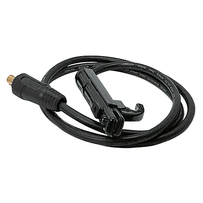 Solter Borne de masa - Corriente de soldadura: 200 A, Diámetro: 35 mm - 50 mm - Cable de soldadura negro con porta electrodos y enchufe. Aislamiento perfecto para trabajos profesionales en taller o construcción.
