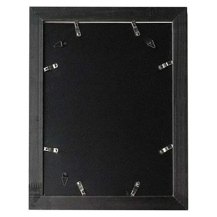Accent Holzrahmen Vintage - 30 x 40 cm, Braun - Nahaufnahme eines schwarzen Fotorahmens mit Rückwand und Befestigungselementen, ideal zur Präsentation von Fotos und Kunstdrucken.