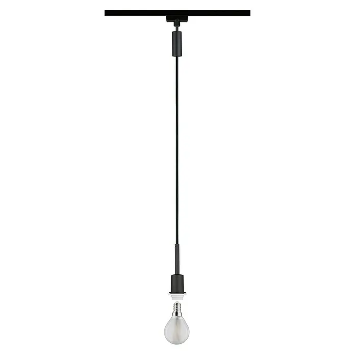 Paulmann URail Lámpara colgante DecoSystems - E14, Altura: 135 cm, Negro - Una lámpara colgante negra con una bombilla clara. La lámpara cuelga de un riel en el techo. Iluminación elegante para cualquier.