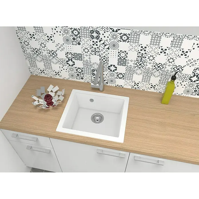 Respekta Fregadero encastrable Ohio - 50 x 44 cm, Blanco - Cocina integrada con un fregadero que impresiona por su diseño sencillo. El fregadero de cocina moderno es un verdadero atractivo.