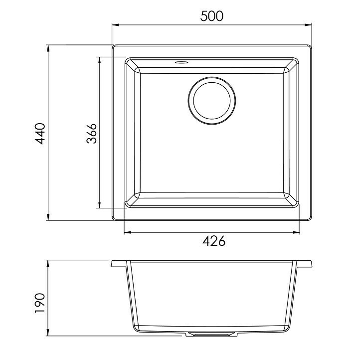 Respekta Einbauspüle Ohio50 x 44 cm, 1 Becken, Mineralite, Schwarz Unknown