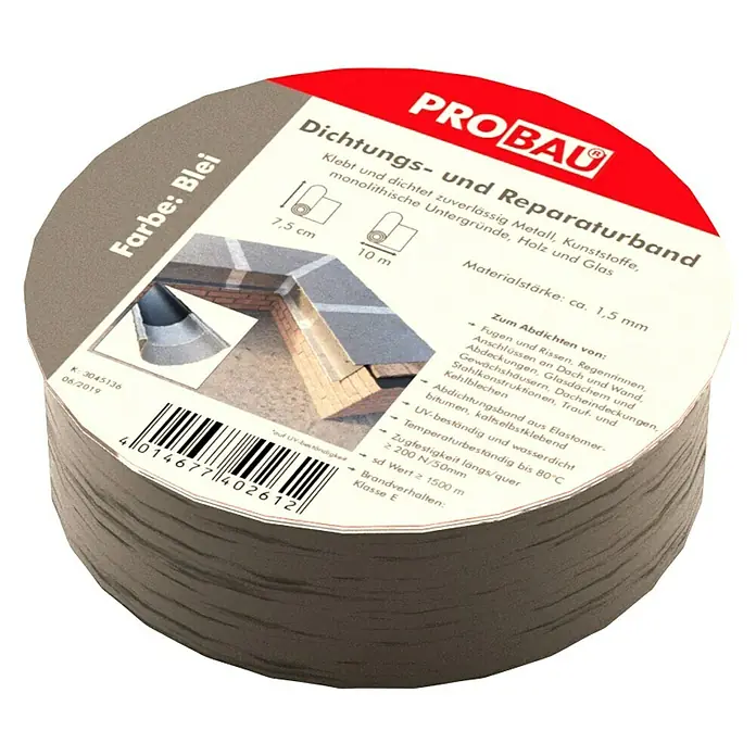 Probau Bitumen- & Reparaturband - Blei, 10 m x 7,5 cm, Selbstklebend - PROBAU Dichtungs- und Reparaturband in Grau: Zum Abdichten von Fugen, Rissen und Anschlüssen. Vielseitig, zuverlässig und einfach anzuwenden.