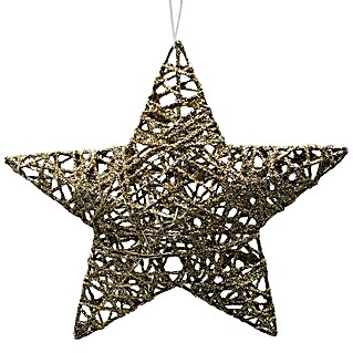 Christbaumschmuck 3D-Stern mit Glitzer (Gold, Draht, Eckig, 15 cm)