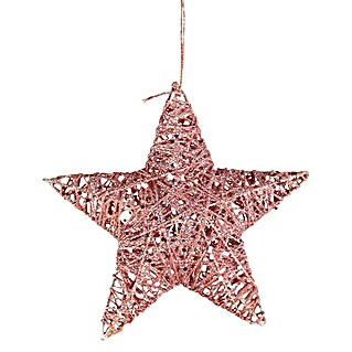 Christbaumschmuck 3D-Stern mit Glitzer (Rosa, Holz, Eckig, 1 Stk., 15 cm)