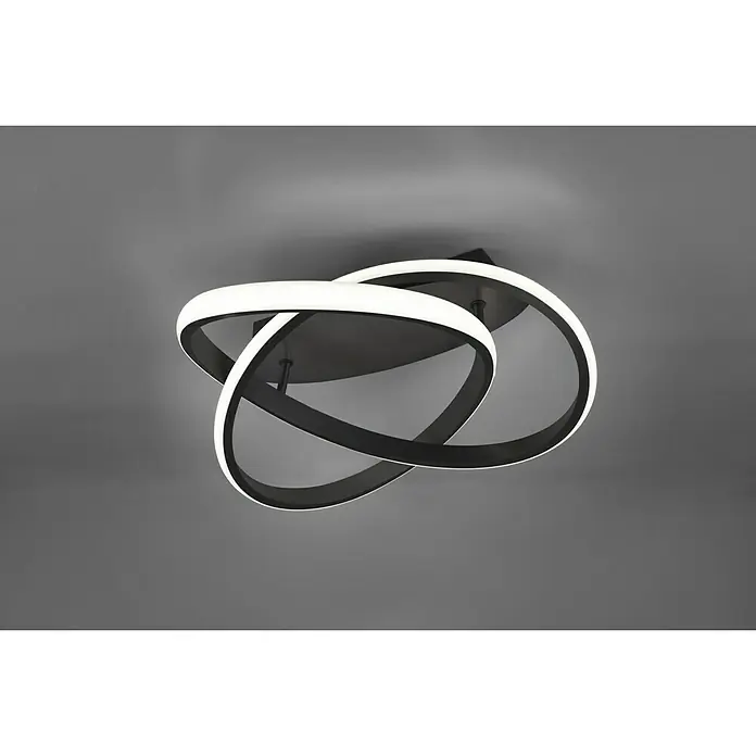 Reality Leuchten Course LED-Deckenleuchte - 18 W, Schwarz, Warmweiß - Moderne LED-Deckenleuchte mit zwei ineinander verschlungenen Ringen. Die Lampe ist schwarz mit weißem Lichtband und sorgt für eine stilvolle Beleuchtung.