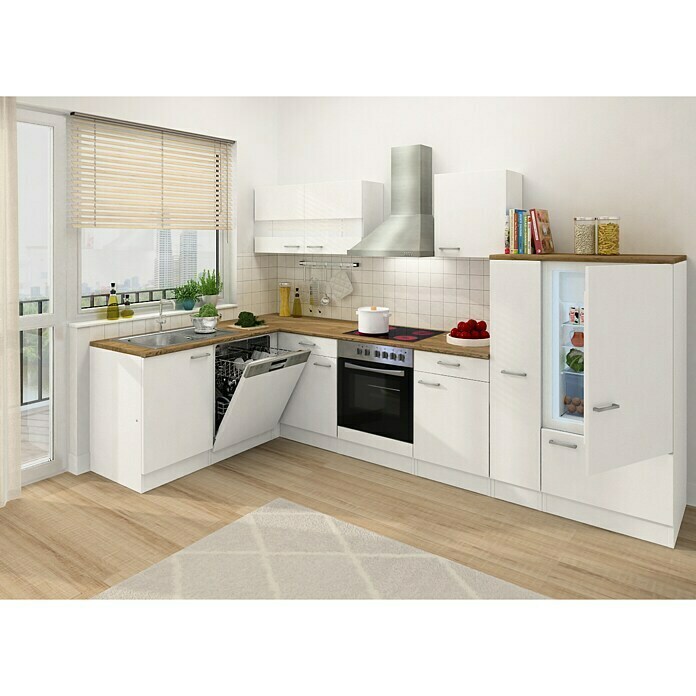 Respekta Cocina esquinera (172 x 310 cm, Con dispositivos eléctricos, Blanco)