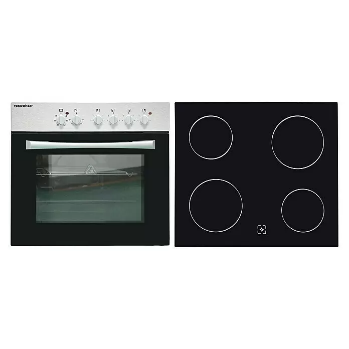 Respekta Cocina esquinera - An x Pr x Al: 280 x 172 x 200 cm, Gris, Con electrodomésticos - Horno empotrado Respekta con frontal de acero inoxidable y placa vitrocerámica negra.