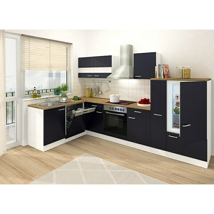 Respekta Cocina esquinera (172 x 310 cm, Con dispositivos eléctricos, Negro)