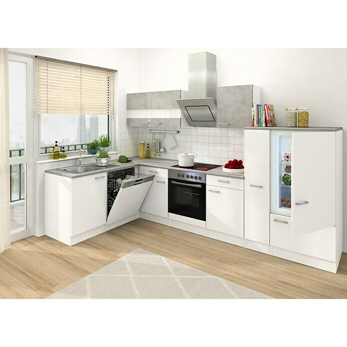 Respekta Cocina esquinera (172 x 310 cm, Con dispositivos eléctricos, Aspecto de hormigón)