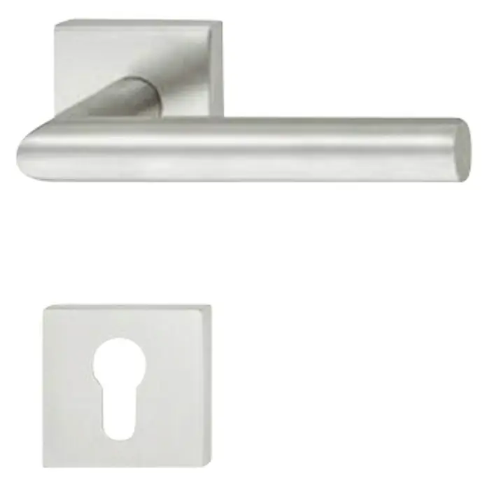 Häfele Drückergarnitur 10 - Edelstahl, L-Form, Stärke Tür: 38 mm - 42 mm, Profilzylinder - Türgriff-Garnitur in Edelstahl-Optik, bestehend aus Griff und Schlüsselrosette. Modernes Design für Innentüren.