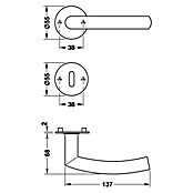 Häfele Zimmertürgarnitur 5 (Türstärke: 38 - 42 mm, Profilzylinder PZ, Edelstahl, Gebogen)