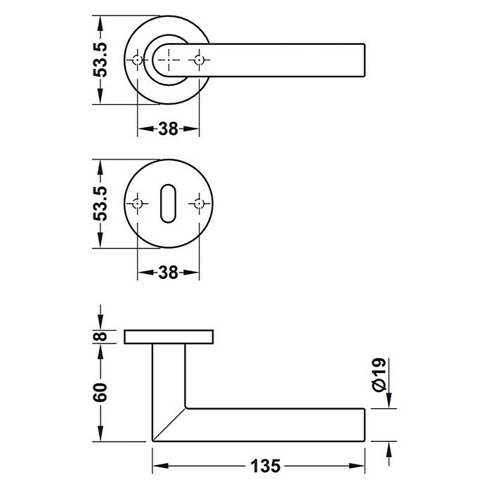 Häfele Zimmertürgarnitur 1 (Türstärke: 38 - 42 mm, Profilzylinder PZ, Edelstahl, Form Drücker: L-Form)