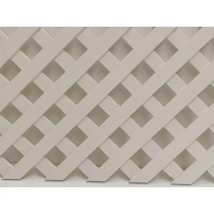 Celosía para exterior D12 Clásica - 85 x 218 cm, Blanco - Primer plano de un panel de celosía de madera blanca con listones diagonales, que ofrece un patrón decorativo para jardín o diseño interior.