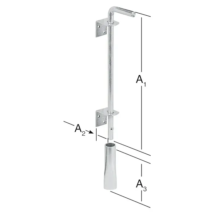 Stabilit Pasador de anclaje para puerta - L x An: 40 x 6,5 cm, Zincado - Poste metálico con fijaciones y dimensiones para una fijación segura. Ideal para vallas o portones.