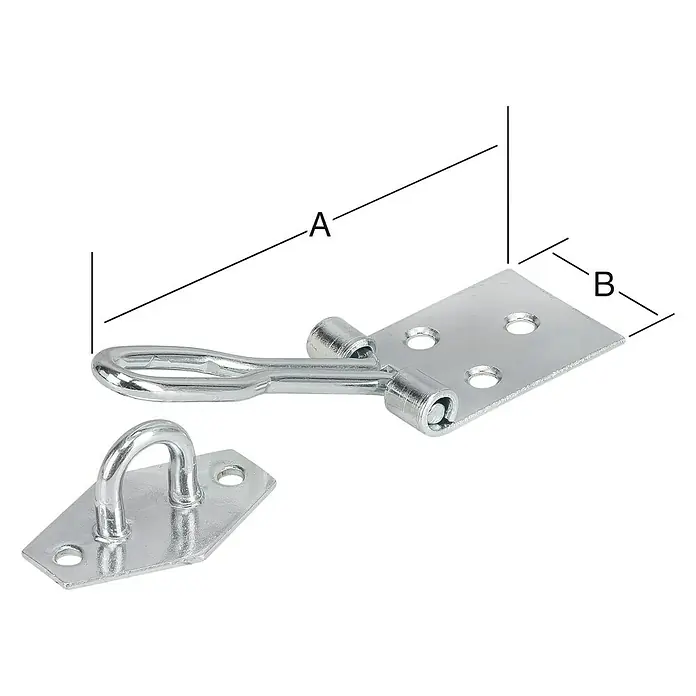 Stabilit Pestillo con alambre - L x An: 100 x 30 mm - Un pestillo de puerta galvanizado de color plateado con medidas A y B.