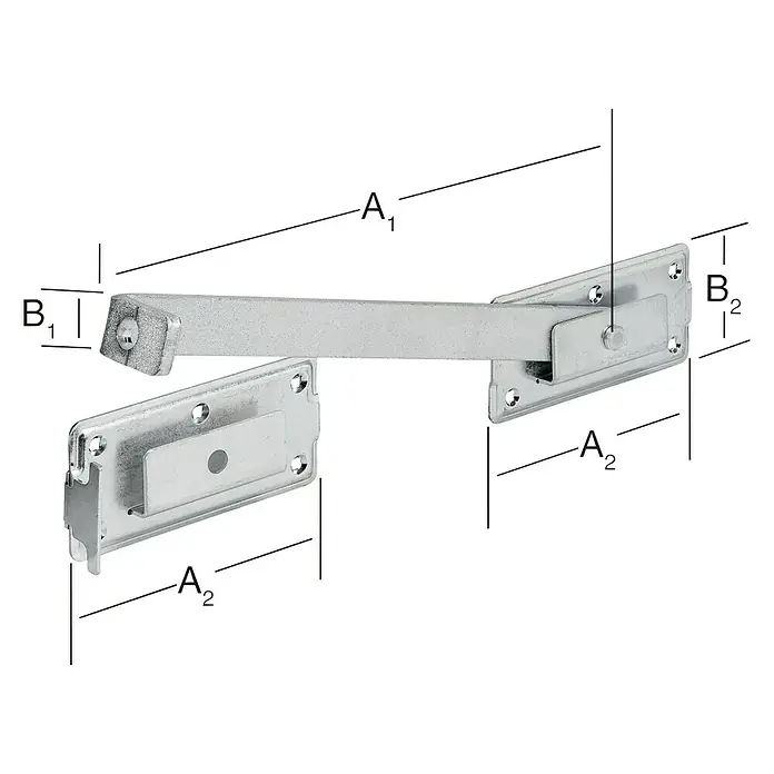Stabilit Unión de puerta doble - L x An: 340 x 180 mm - Tope metálico para ventanas con dimensiones A1, A2, B1 y B2 para el bloqueo seguro de ventanas en diversas posiciones.
