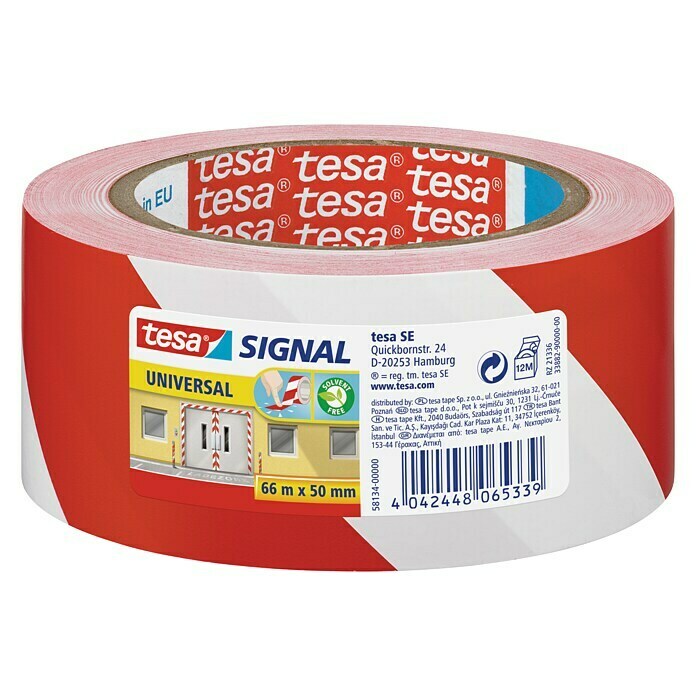 Tesa Warnband SignalL x B: 66 m x 50 mm, Rot/Weiß Front View